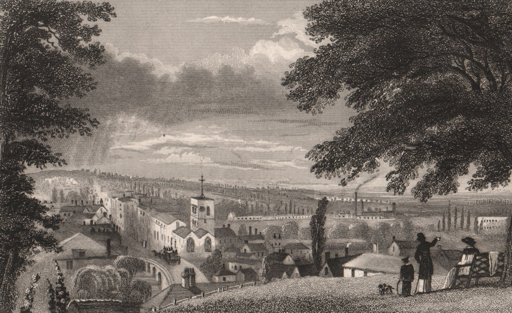 Dartford, showing Holy Trinity Church & High Street. Kent. CAMPION 1829 print
